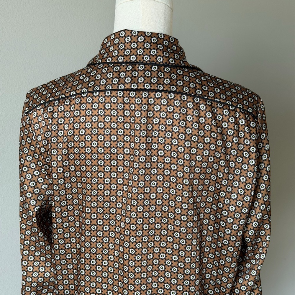 Avantlook Brown Daisy Floral Button-Front Shirt Blouse / Boho Retro - Picture 6 of 11